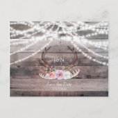Floral Deer Antlers & String Lights Bewaar de datu Aankondigingskaart (Voorkant)
