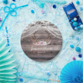 Floral Deer Antlers & String Lights Rustieke parti Papieren Bordje (Feest)