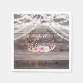 Floral Deer Antlers & String Lights Rustieke parti Servetten (Voorkant)