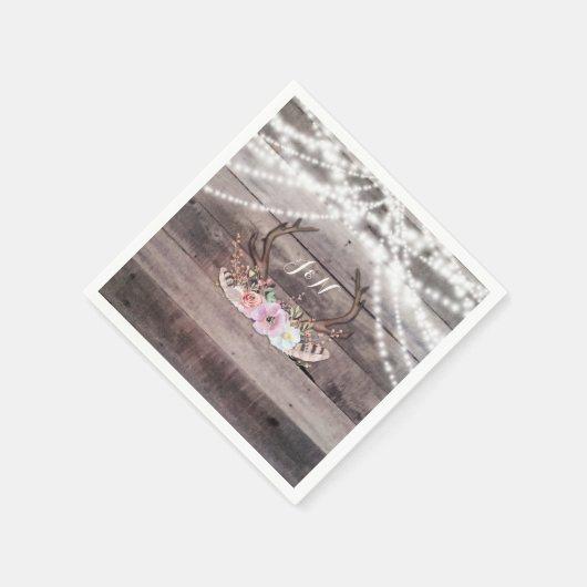 Floral Deer Antlers & String Lights Rustieke parti Servetten (Hoek)