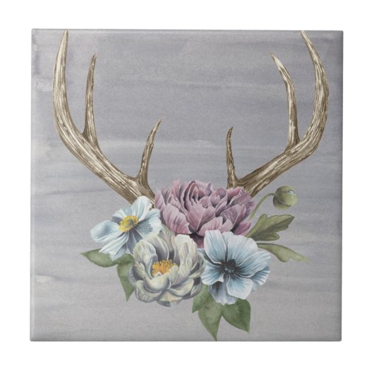 Floral Deer Antlers Tegeltje (Voorkant)