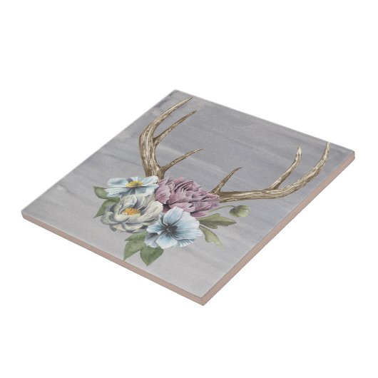 Floral Deer Antlers Tegeltje (Zijkant)
