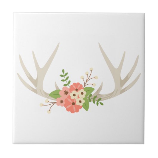 Floral Deer Antlers Tegeltje (Voorkant)