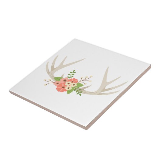 Floral Deer Antlers Tegeltje (Zijkant)