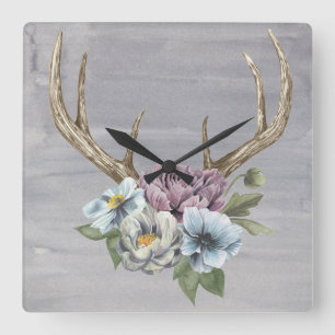 Floral Deer Antlers Vierkante Klok