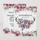 Floral Deer Antlers word je mijn Bloemenmeisje Kaart (Voorkant / Achterkant)