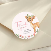 Floral Deer Baby Meisje Douche Dank u Ronde Sticker