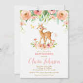 Floral Deer Baby shower Woodland Animals Baby Girl Kaart (Voorkant)