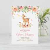 Floral Deer Baby shower Woodland Animals Baby Girl Kaart (Staand voorkant)