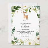 Floral Deer Birthday Party Invitation Kaart (Voorkant)