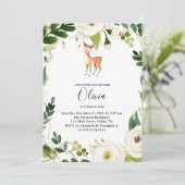 Floral Deer Birthday Party Invitation Kaart (Staand voorkant)