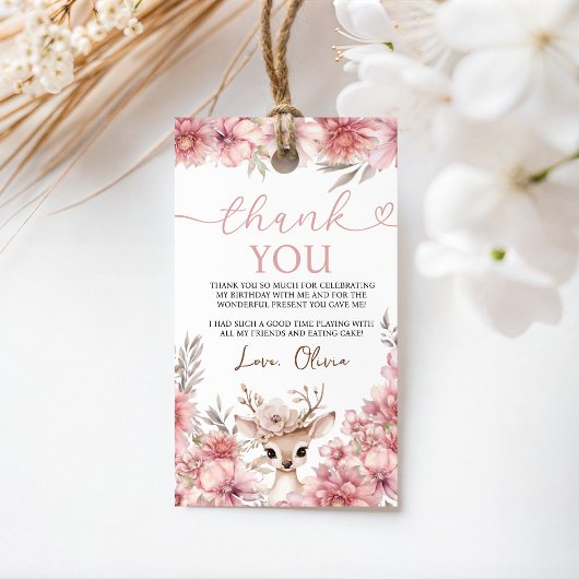 Floral Deer Birthday Thank You Tag Cadeaulabel