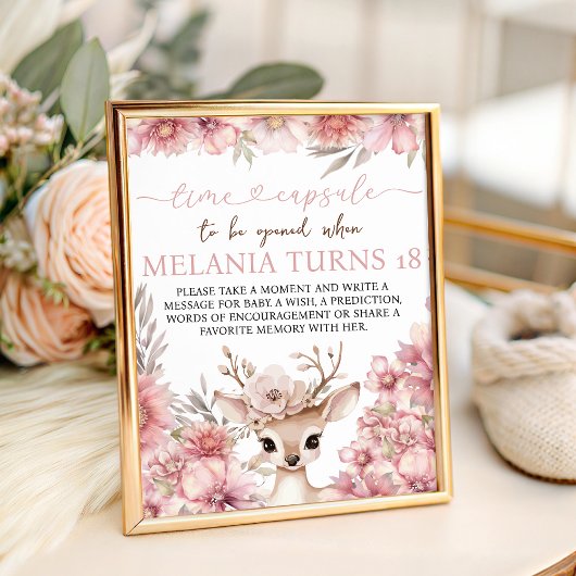 Floral Deer Birthday Time Capsule Sign Reclamebord Met Voetstuk