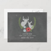 Floral Deer Chalk geïnspireerd om de datum op te s Aankondigingskaart (Voorkant / Achterkant)