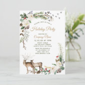 Floral Deer Corporate Holiday Kerstfeest Kaart (Staand voorkant)