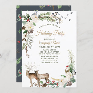 Floral Deer Corporate Holiday Kerstfeest Kaart