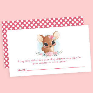 Floral Deer Cute Woodland Diaper Raffle Informatiekaartje