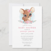 Floral Deer Cute Woodland Doe Baby shower Kaart (Voorkant)