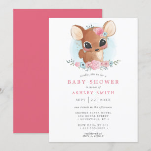 Floral Deer Cute Woodland Doe Baby shower Kaart