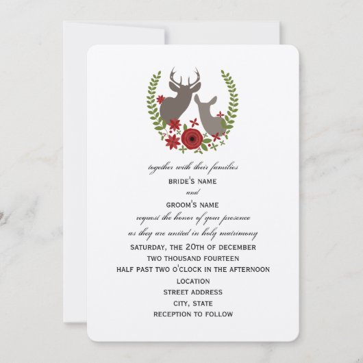 Floral Deer kerstbruiloft Kaart (Voorkant)