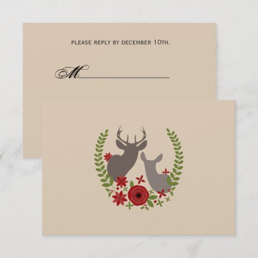 Floral Deer kerstbruiloft RSVP (Voorkant / Achterkant)