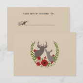 Floral Deer kerstbruiloft RSVP Kaartje (Voorkant / Achterkant)