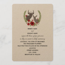 Floral Deer Kerstbruiloft Uitnodiging