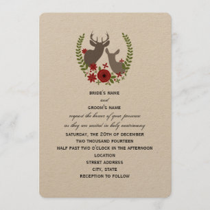 Floral Deer Kerstbruiloft Uitnodiging