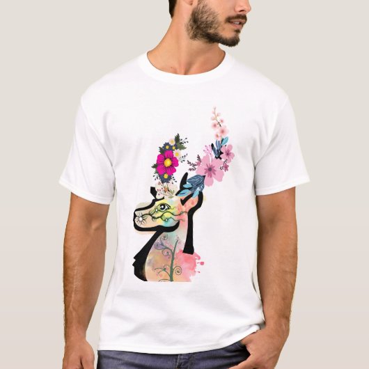 Floral Deer kunst-Natuur & Wildlife Illustratie T-shirt (Voorkant)