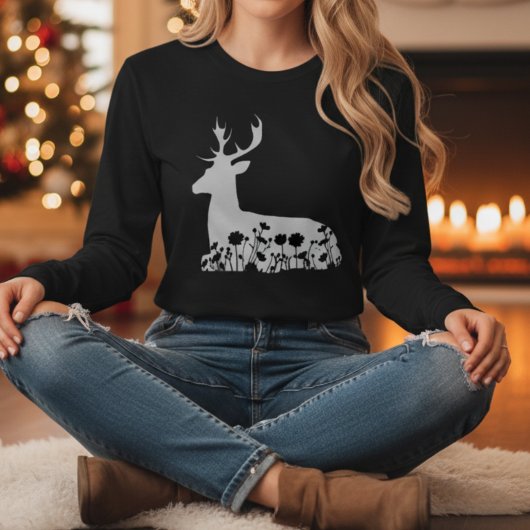 Floral Deer Nature Wildlife Christmas Gift T-shirt