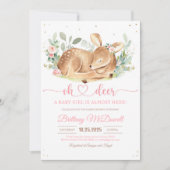 Floral Deer Oh Deer Girl Baby shower Kaart (Voorkant)