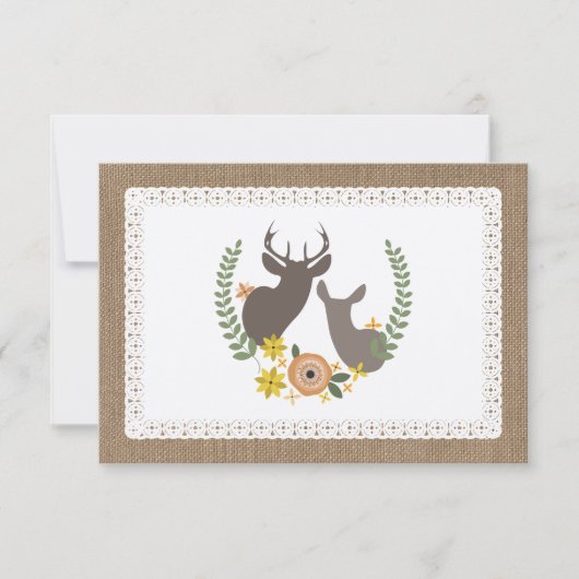 Floral Deer RSVP geïnspireerde Herfst Kaartje (Voorkant)