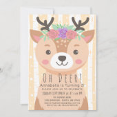 Floral Deer Schattige Deer Kids Verjaardagsuitnodi Kaart (Voorkant)