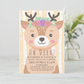 Floral Deer Schattige Deer Kids Verjaardagsuitnodi Kaart (Staand voorkant)