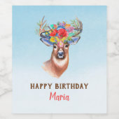 Floral Deer Wijn Etiket (Enkel label)