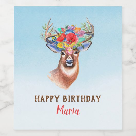 Floral Deer Wijn Etiket (Enkel label)