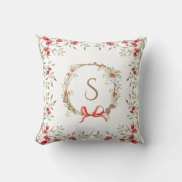  Floral Deer Wreater Monogram Kerstmis Kussen