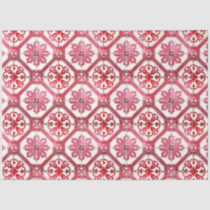 Floral Delft Pink Tegel Ontkoppelde tong Pa Tissuepapier