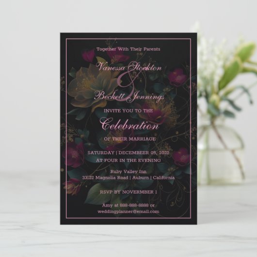 Floral Delight Wedding Uitnodiging (Staand voorkant)