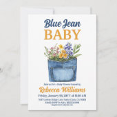 Floral Denim Pocket Yellow Blue Jean Baby Shower Kaart (Voorkant)