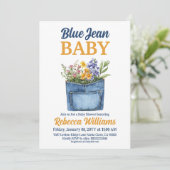 Floral Denim Pocket Yellow Blue Jean Baby Shower Kaart (Staand voorkant)