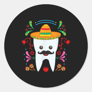 Floral Dental Tooth Funny Cinco de Mayo Mexican de Ronde Sticker