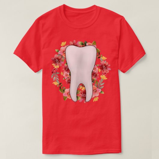 Floral Dentist Tooth Flowers Dental Assistant T-shirt (Design voorkant)
