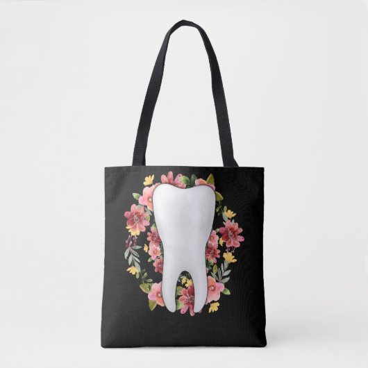 Floral Dentist Tooth Flowers Dental Assistant Tote Bag (Voorkant)
