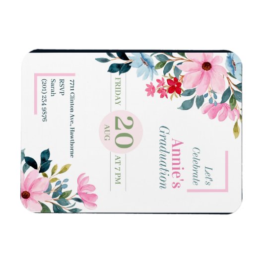 Floral Design afstuderen Invitation Magneet (Horizontaal)