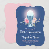 floral design blauwe kelk Eerste Communie Kaart (Voorkant / Achterkant)