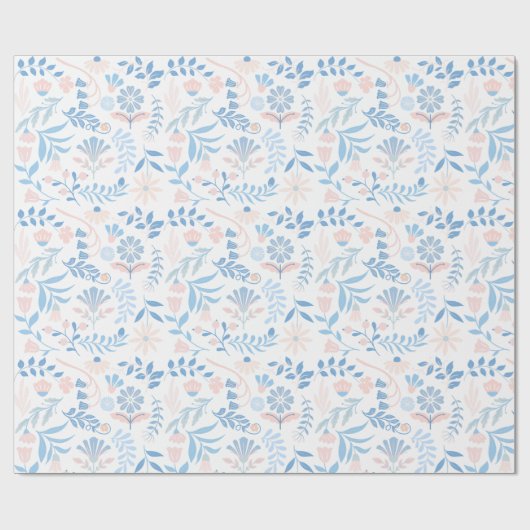 Floral design boho block print blue pink girly cadeaupapier (Vlak)