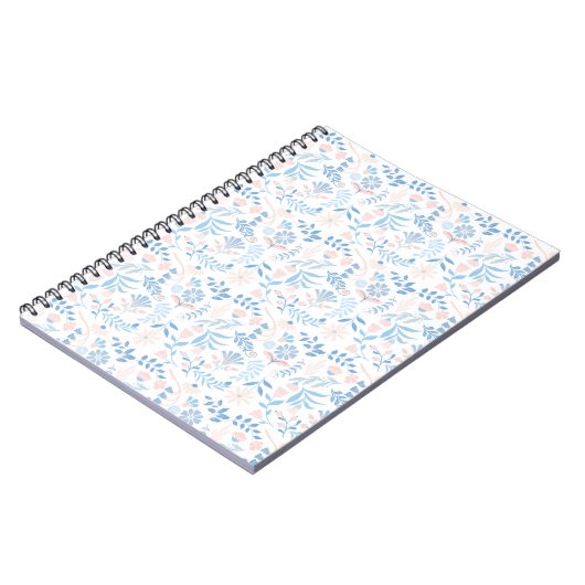Floral design boho block print blue pink girly notitieboek (Linkerzijde)