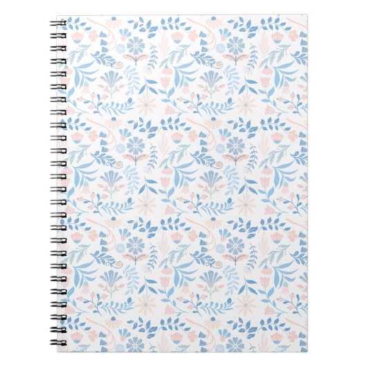 Floral design boho block print blue pink girly notitieboek (Voorkant)