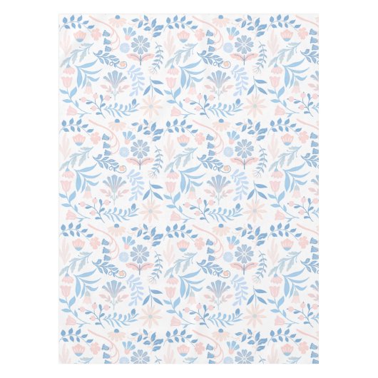 Floral design boho block print blue pink girly tafelkleed (Voorkant)